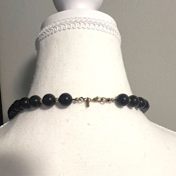 VTG Monet Black Round Beads with Gold Tone Spacers 30 Inch Necklace - Picture 6 of 8